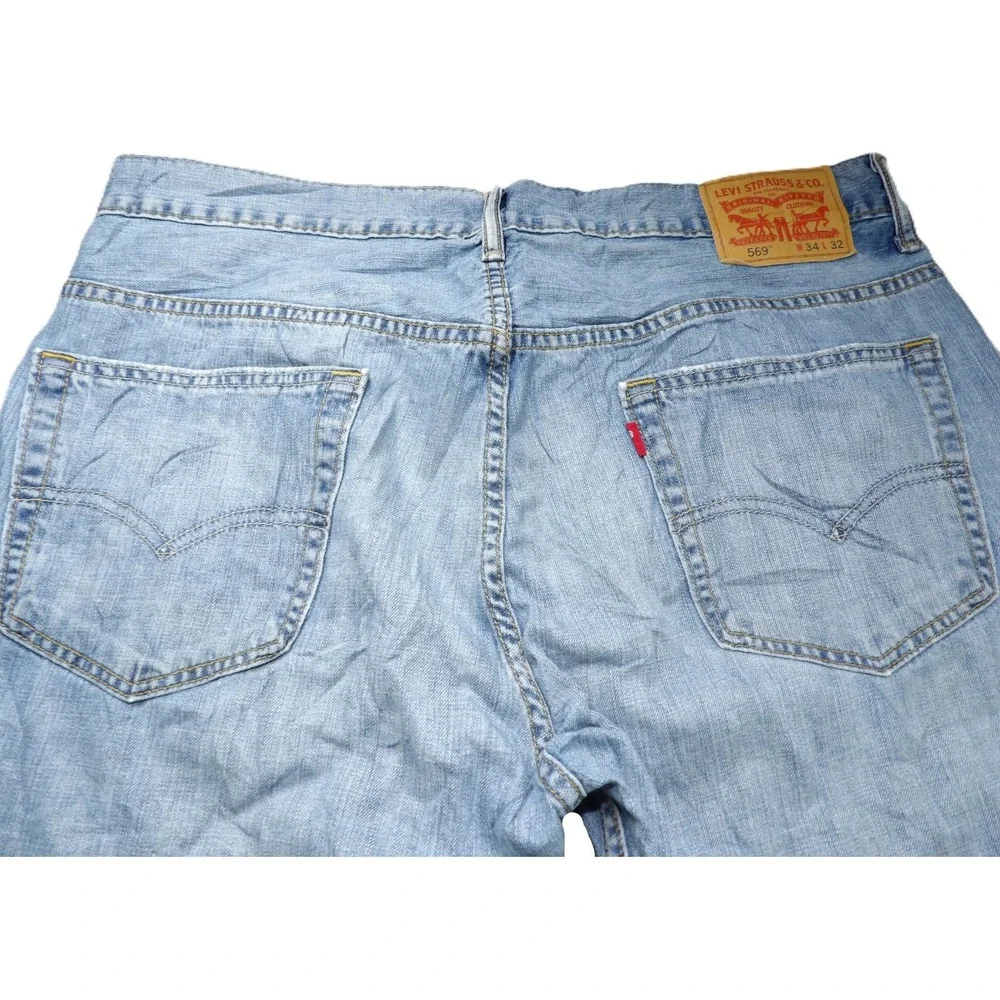 Levi's 569 Loose Straight Jeans Men W34 L32 Light Wash Blue Denim Relaxed Baggy